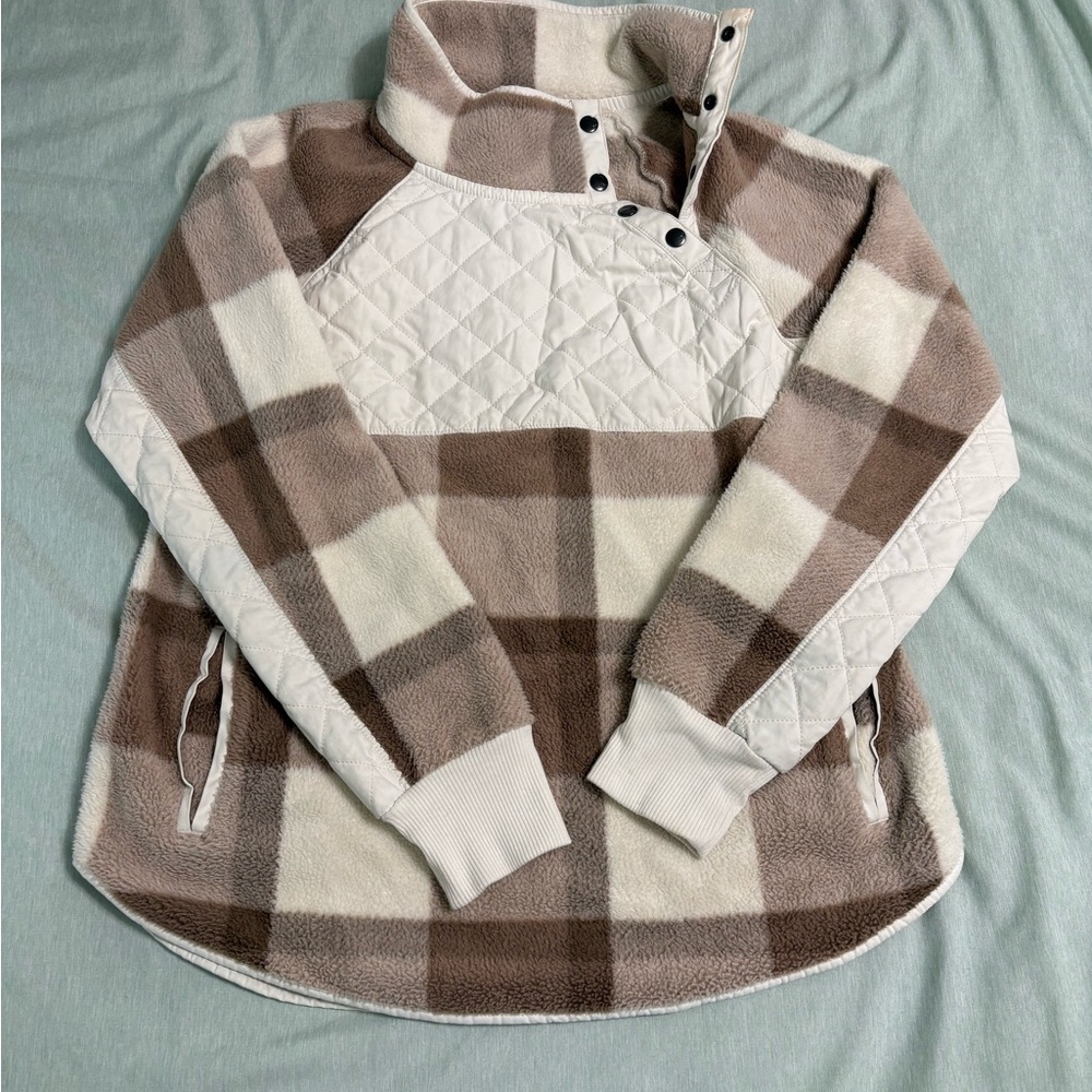 Abercrombie & Fitch Cream and Brown Plaid Turtleneck Sweater